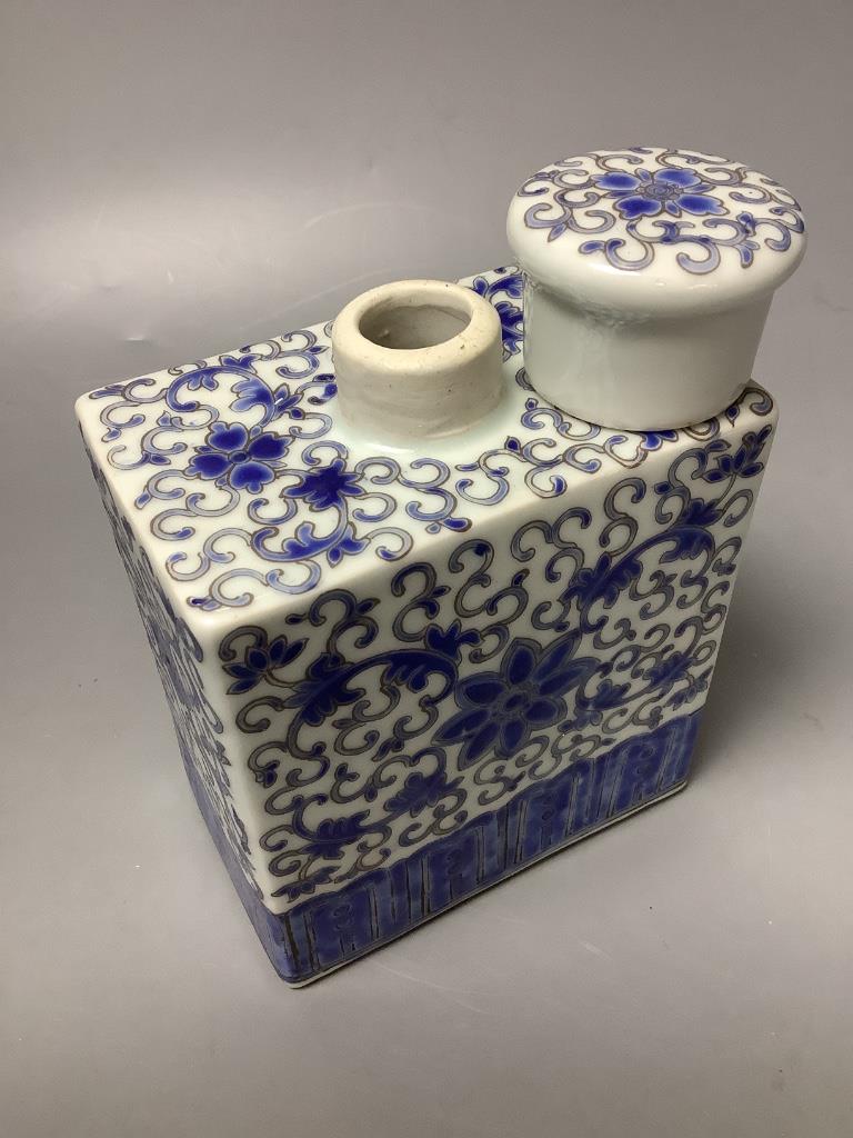 A Chinese blue enamelled tea caddy, height 16cm